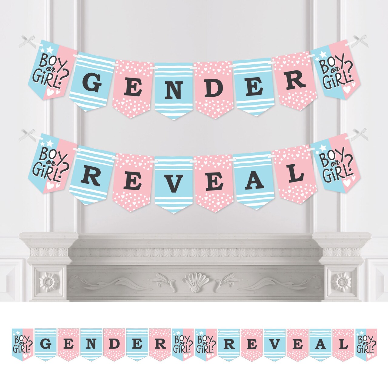 Big Dot of Happiness Baby Gender Reveal - Team Boy or Girl Party Bunting Banner - Party Decorations - Gender Reveal